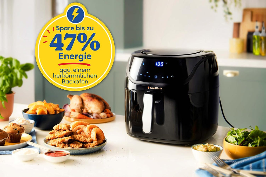 Russell Hobbs Heißluftfritteuse XXL 8L Rapid Airfryer [Kompaktes Gehäuse,7 Kochfunktionen,10 Programme] Satisfry (Spülmaschinenfest, Max 220°C, Fritteuse Ohne Öl, Grillen, Backen, Braten) 27170-56 Naty Shop
