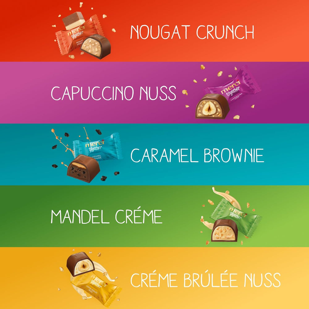 Merci Together - 1 x 175g - Chocolats fourrés en cinq variétés au chocolat au lait fin - Pralines au chocolat à partager et à offrir