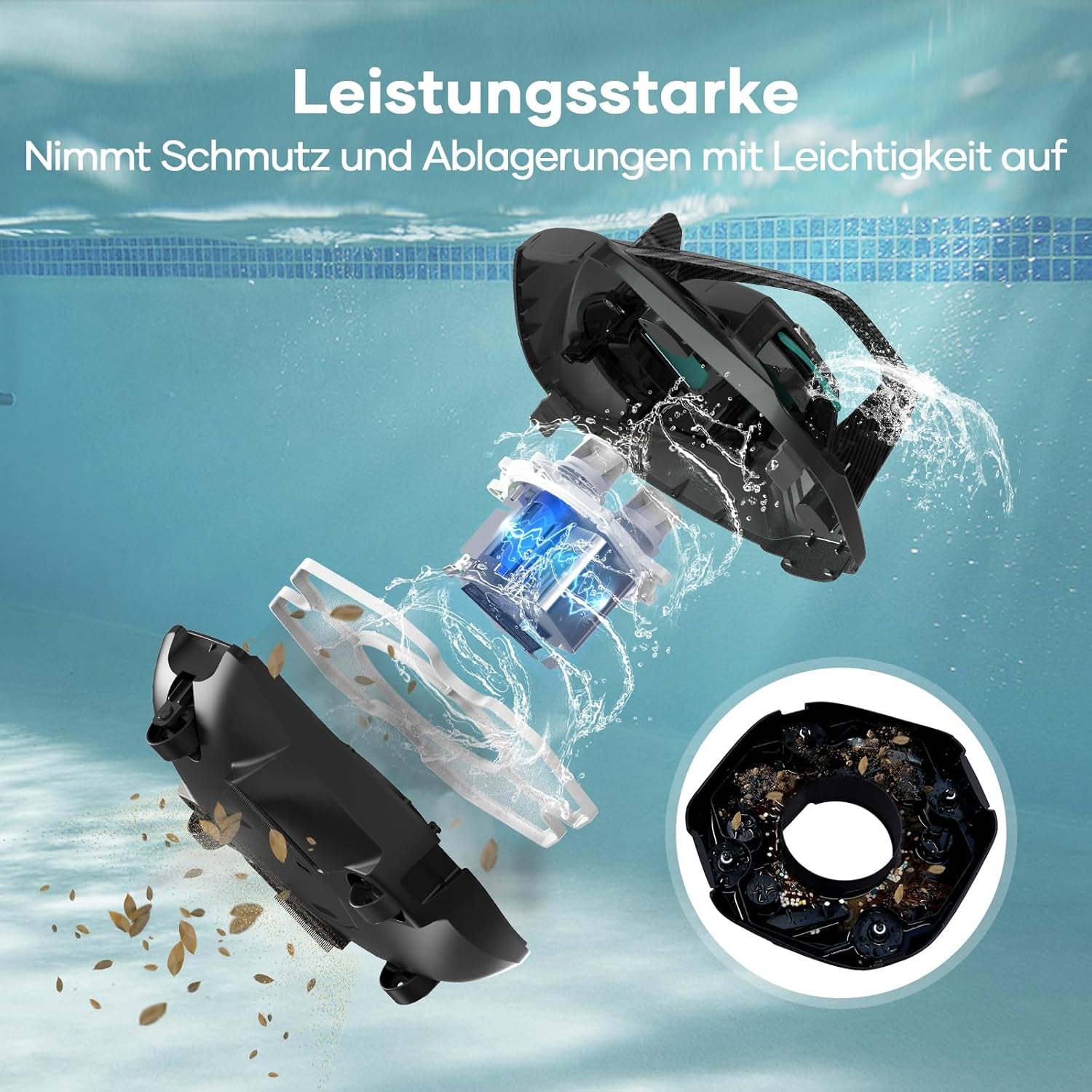 Robot de piscine AIPER, nettoyeur de piscine sans fil avec batterie, autonomie de 90 minutes, stationnement automatique, moteurs à double entraînement et indicateurs LED, idéal pour les piscines à fond plat jusqu'à 80 m²