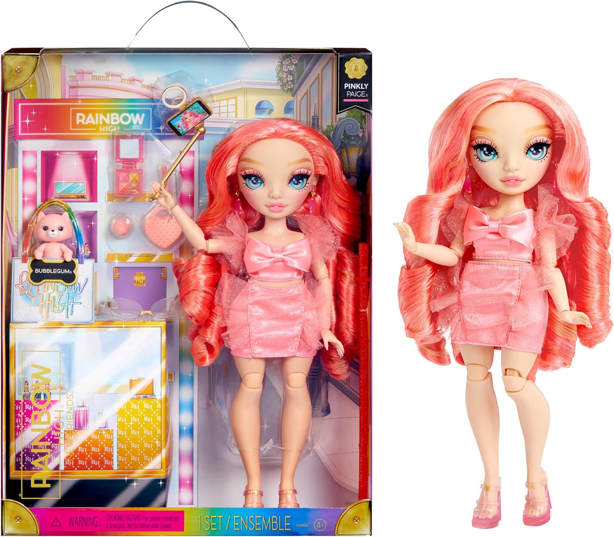 Rainbow High Fashion Doll - Pinkly Paige - Poupée mannequin rose dans une tenue tendance - avec des lunettes et plus de 10 accessoires de jeu colorés - Idéale pour les 4-12 ans et les collectionneurs