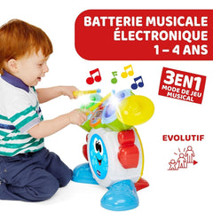 Chicco 00009820100000 Mi First Batterie avec lumières et sons, 3 modes de jeu, instrument de musique avec batterie pour enfants, multicolore, grand Jucarii Bebe Naty Shop