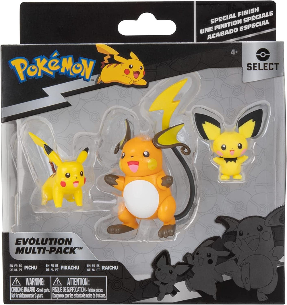 Pokémon PKW2778 Select 3-Pack avec Pichu et Pikachu et figurines de combat Raichu de 7,6 cm Evolution Multipack Style 2 Figurines d'action Naty Shop