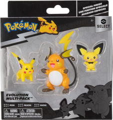 Pokémon PKW2778 Select 3-Pack avec Pichu et Pikachu et figurines de combat Raichu de 7,6 cm Evolution Multipack Style 2 Figurines d'action Naty Shop
