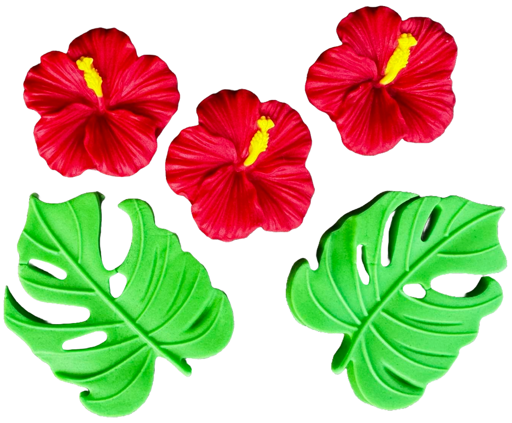 Set 5 decoratiuni comestibile din zahar, Hibiscus Decoratiuni din Pasta de Zahar Naty Shop