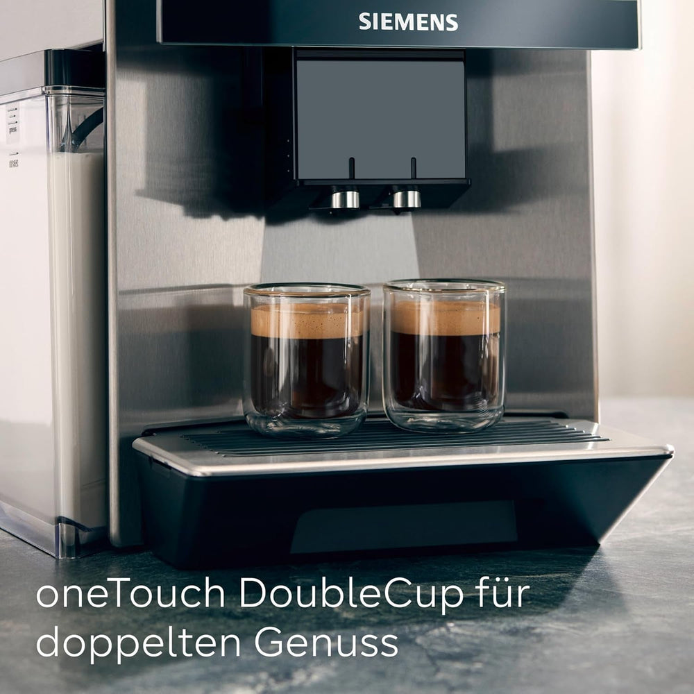 Machine à expresso automatique Siemens EQ900, grand écran couleur TFT, 2 réservoirs à grains, 36 boissons chaudes et froides, café froid, super silencieux, fonction deux tasses, contrôle par application, acier inoxydable, TQ907D03