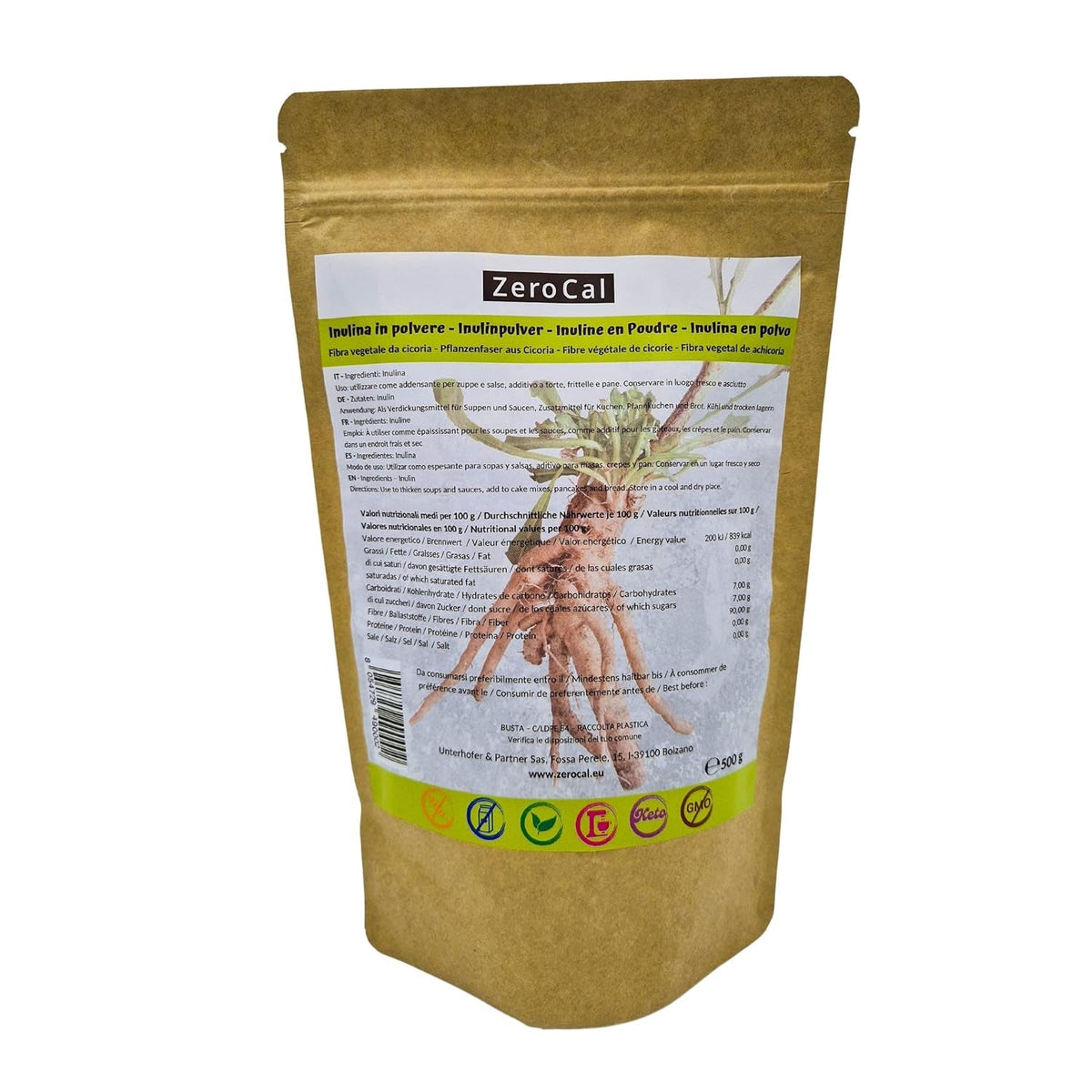 Zerocal - Poudre d'inuline de Chicorée-Wurzel 500 G | Inulin Mit Hohem Ballaststoffgehalt |100% Vegan Und Glutenfrei |Herkunft Deutschland Édulcorants Naty Shop Default Title