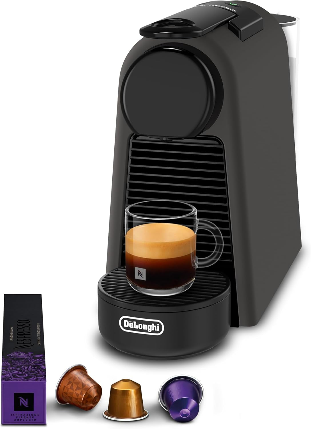 Machine à expresso avec capsules Nespresso De'Longhi Essenza Mini, noir | Pression de la pompe 19 bars | Réservoir d'eau 0,6 l | Pour expresso et poumon | Petite machine à expresso – De bons moments café | EN85.B