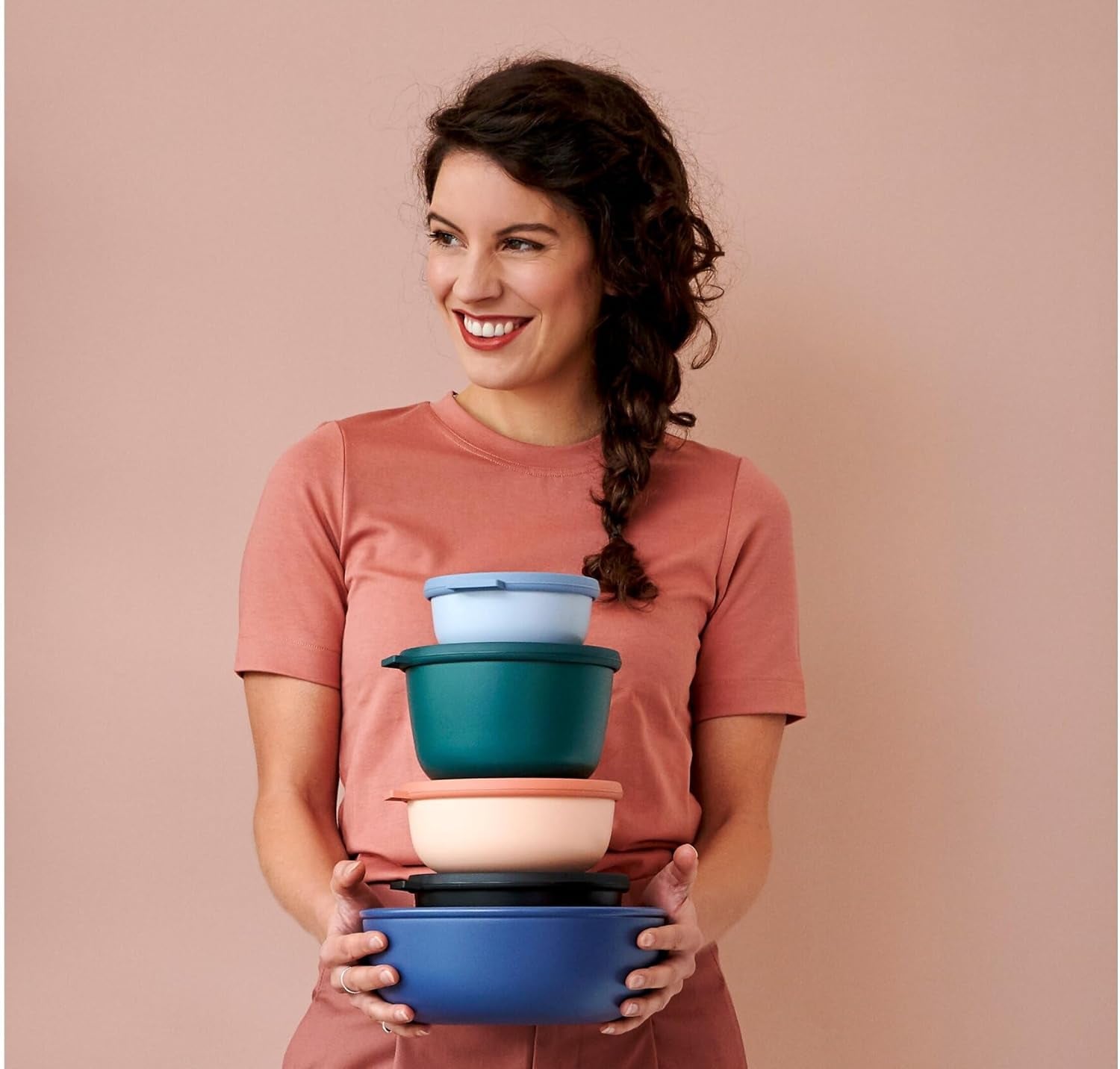 Mepal - Multi bol Cirqula Round 4 pièces - Pots de conservation avec couvercle - Convient comme boîte de conservation, réfrigérateur, congélateur et micro-ondes - 500, 1000, 2000 et 3000 ml - Sauge nordique Boîtes de conservation alimentaire Naty Shop