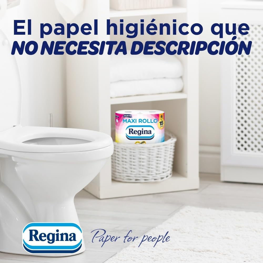 Regina Maxi-Roll - 4 rouleaux de papier toilette, 500 feuilles 2 épaisseurs par rouleau, plus de trois fois un rouleau standard, 60 % d'emballages plastiques recyclés, 100 % papier certifié Fsc