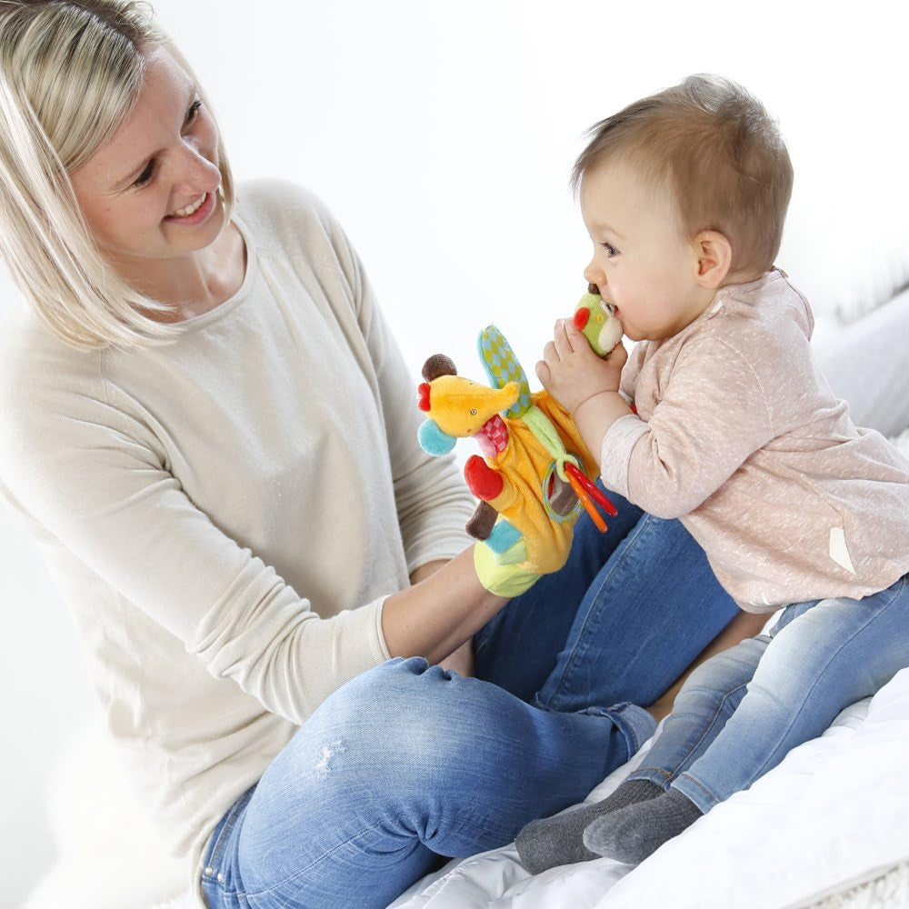 Fehn Play Glove Safari - Marionnettes à doigts pour bébé singe et éléphant et chaussettes cloches pour bébé licorne - chaussettes bébé avec fonction cloche et tête de licorne - stimulent la motricité et les sens Bebe Toys Naty Shop