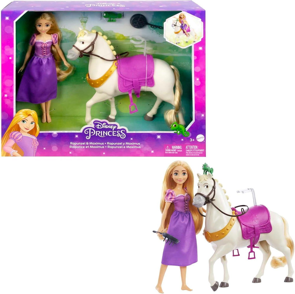 Disney Princess HMV99 - Poupée Raiponce mobile et tour de jeu avec plaisir tout autour, 6 aires de jeux et 15 accessoires, inspirés du film Disney, jouets pour poupées de 3 ans Naty Shop Dolls Raiponce le cheval