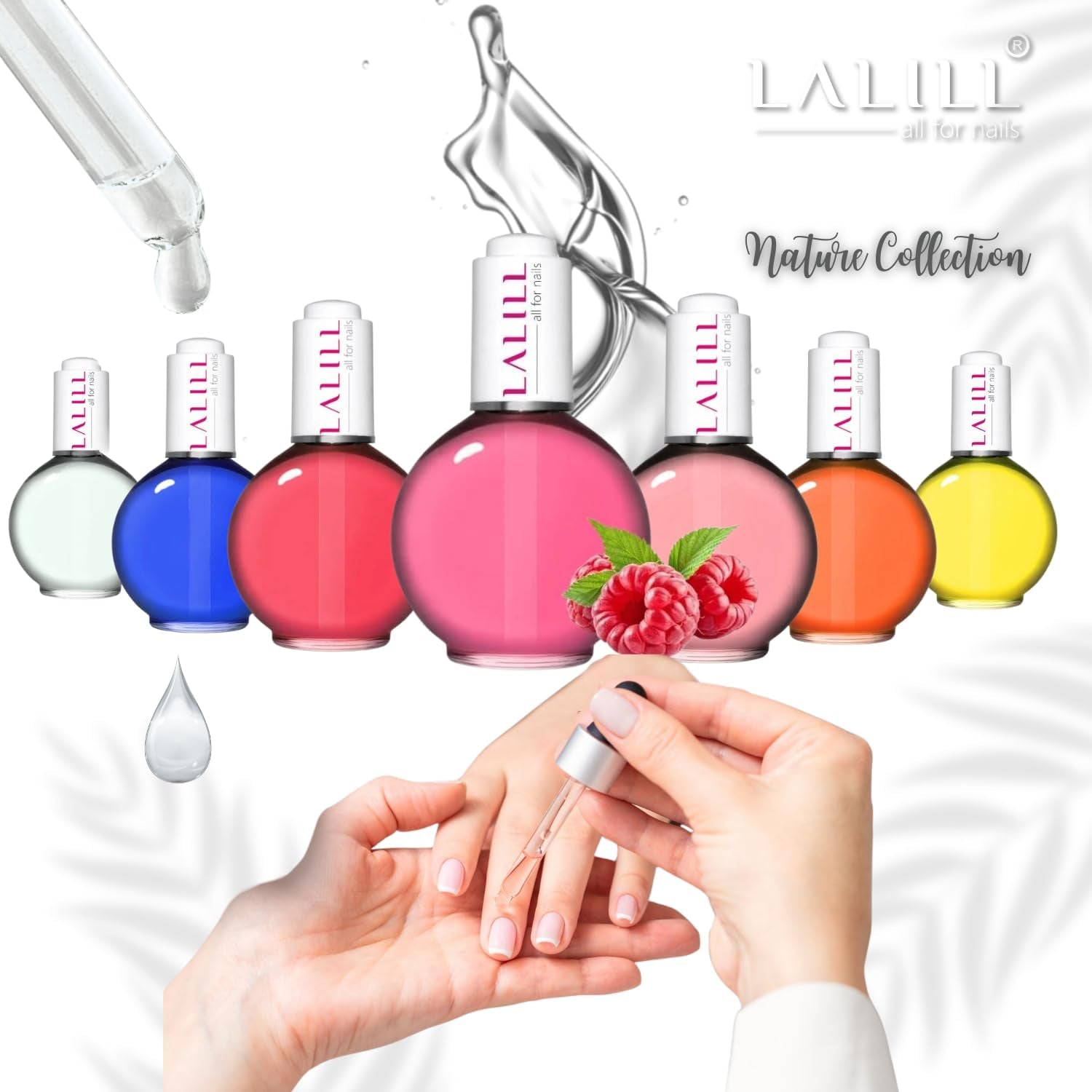 LALILL Nail Cuticle Oil 75Ml - Himbeere Nagelpflegeöl - Nagelöl Pflege Für Nägel Nagelhaut - SPA Maniküre Naildesign Hände - Vegan - Avec Pipette