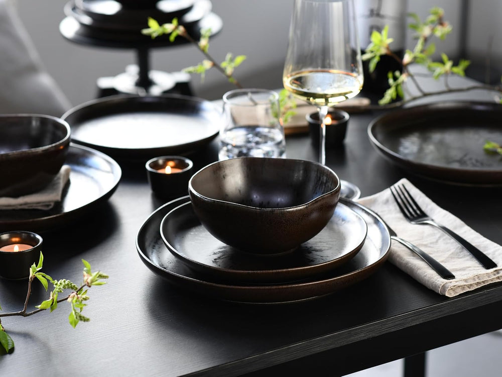 CreaTable, 21249, série Natura Organic RUSTY, service de table 12 pièces pour 4 personnes, service d'assiettes en porcelaine, passe au lave-vaisselle et au micro-ondes, fabriqué en Europe