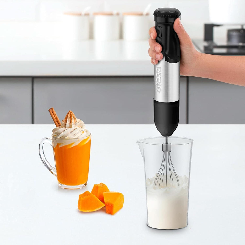 Ufesa Galaxy Max Stabmixer, Leistung 1200 W, 24 Geschwindigkeitsstufen + TURBO, 4 Hocheffiziente Klingen, Ergonomisches Und Spritzwassergeschütztes Design, Zubehör Inklusive, Bpa-Frei Roboti si Mixere Bucatarie Naty Shop