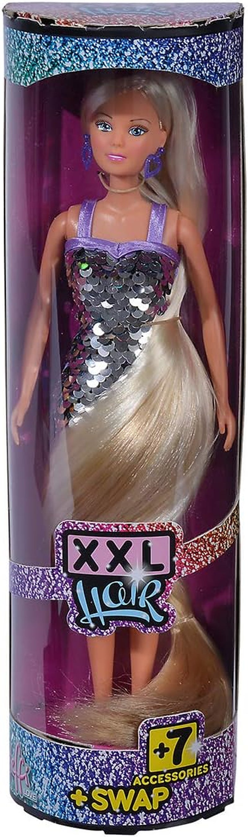 Simba Steffi Love Doll avec cheveux XXL / Robe à paillettes arc-en-ciel et cheveux super longs / Pinces et peigne inclus / 29 cm / Pour enfants à partir de 3 ans