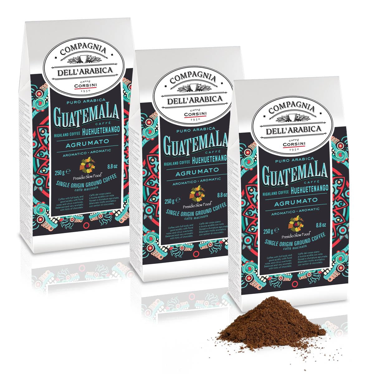 Caffè Corsini - Café en grains 3 X 250 grammes, Compagnia Dell'Arabica, différentes saveurs, origine unique, total 750G Café Naty Shop Guatemala Café moulu