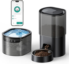 3L Automatischer Katzenfutterspender 2.5L Katzenbrunnen-Set, geräuscharmes App-steuertees Fernfütterungsgerät mit 10 Mahlzeiten per Tag, Anti-Verstopfungs-Design, idéal pour Katzen & Welpen