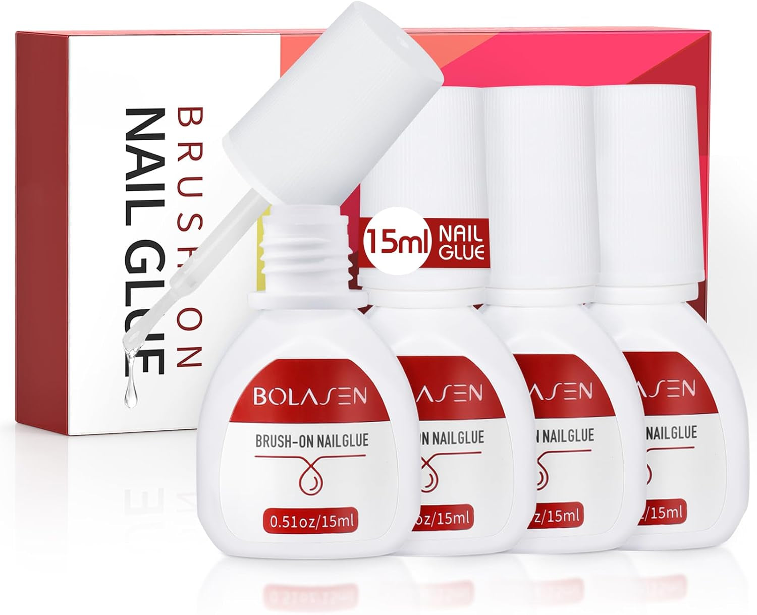 Colle pour pointes d'ongles, colle à ongles extra forte BOLASEN, colle à ongles craquelée 4 pièces, colle à ongles, colle à ongles artificielle extra forte, colle à ongles - 4 * 7 ml