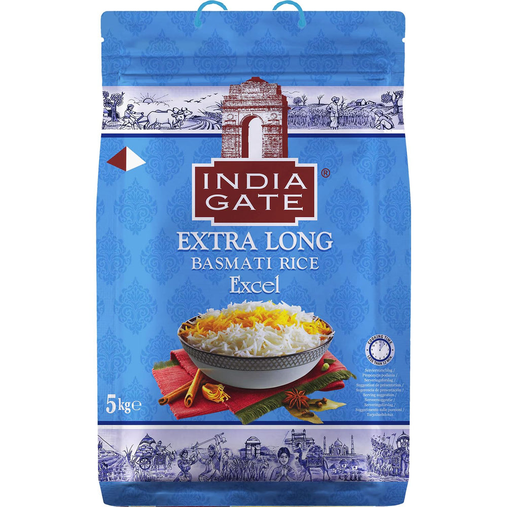 INDIA GATE Premium Basmati Rice – Riz fin à grains longs, aromatique, d'Inde, à grains longs fins (1 x 5 kg)