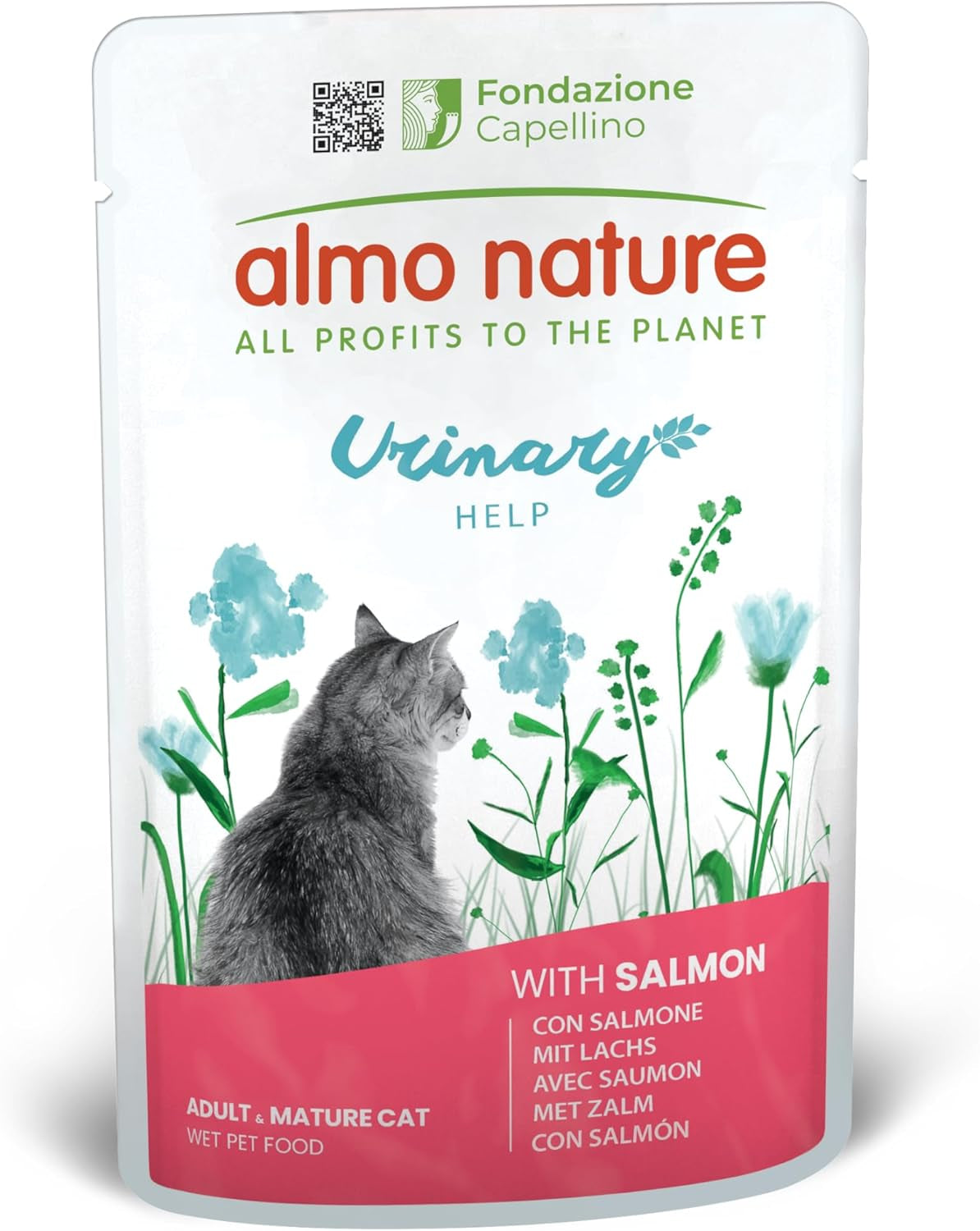 almo nature Functional Urinary Help - Nourriture humide pour chats adultes au saumon - Favorise la santé des voies urinaires - 30 sachets de 70 g chacun