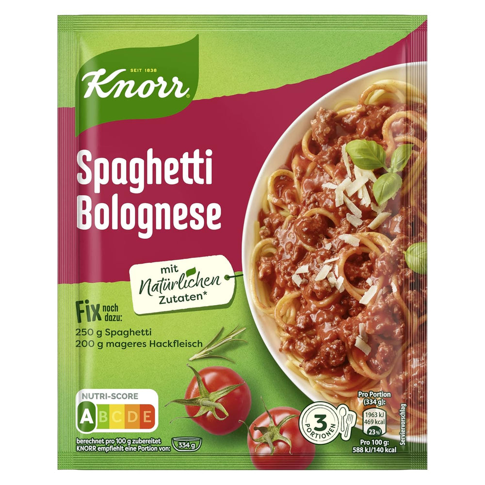 Knorr Fix Würzmischung Spaghetti Bolognese pour un délicieux plat de nouilles avec des ingrédients naturels 40 g