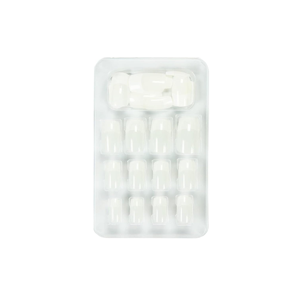 Glam'Up Paris - Faux Ongles - Couverture Complète - Facile à Utiliser - 24 Faux Ongles Par Boite + Double Adhésif - Forme Carré XL - N°3 - French manucure, Blanc