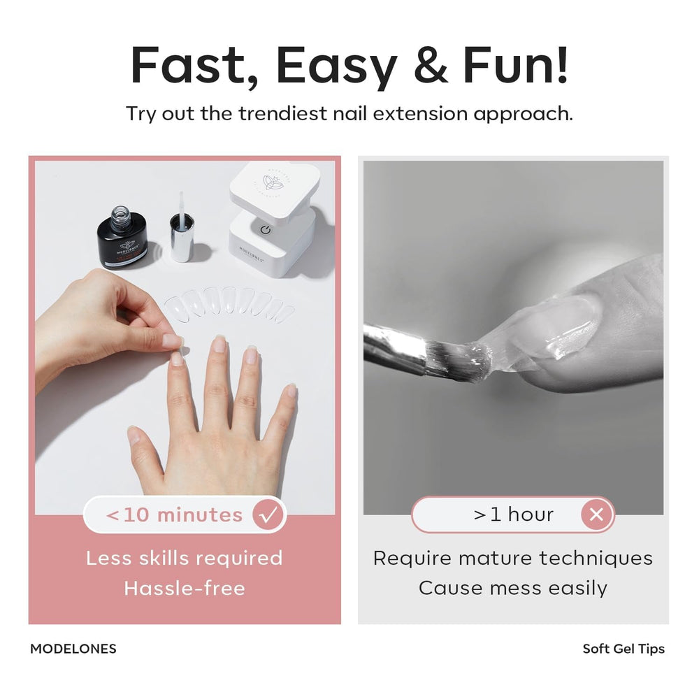 Modelones Nail Tips 510 pièces – Ensemble de pointes d'ongles à couverture complète, ensemble de pointes en gel, pointes d'ongles en résine PMMA pré-polonées, ongles artificiels à coller sur Nail Art DIY, Squoval court