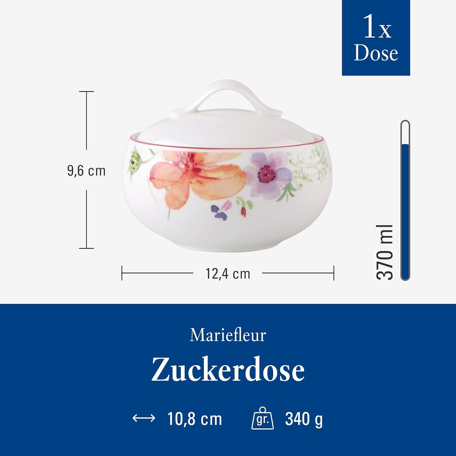 Villeroy & Boch - Sucrier Mariefleur, Couleurs assorties, Passe au lave-vaisselle, Passe au micro-ondes, Sucrier avec couvercle, Sucrier, Rangement, Accessoire à café, Vaisselle florale, Porcelaine Premium