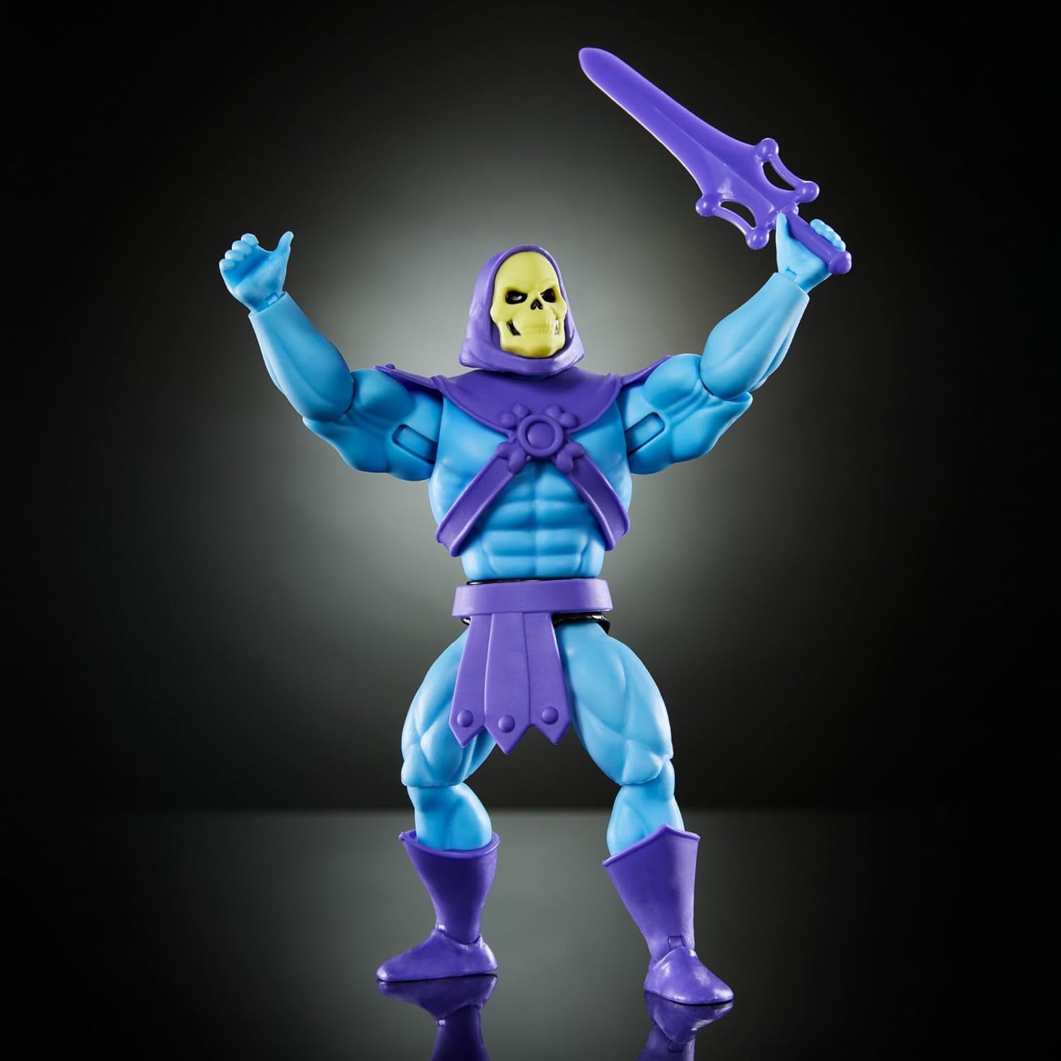 Jouet Masters of the Universe Origins, figurine Skeletor de la collection de dessins animés, méchant debout env. 14 cm avec armure, bâton, épée et 2 masques, figurines HYD24 Naty Shop