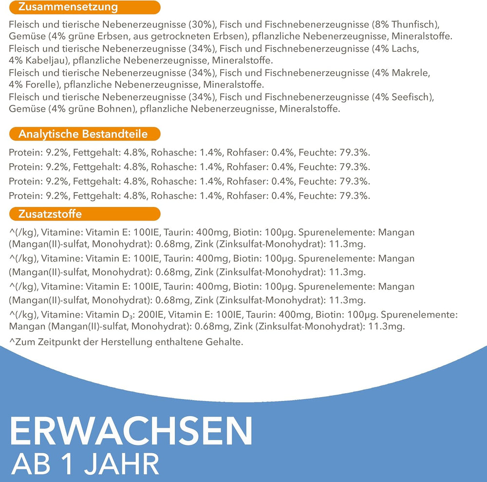 IAMS Delights Sea Collection Katzenfutter Nass - Multipack mit Fisch Sorten (Lachs, Thunfisch, Maquereau, Seefisch) en Sauce, Nassfutter für Katzen à partir de 1 janvier, 12 x 85g