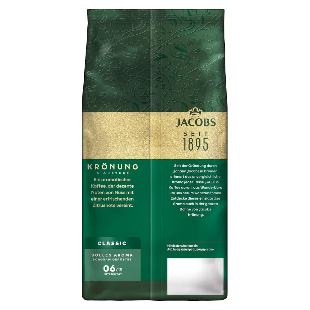Jacobs Krönung Aroma Beans Classic, saveur pleine, noix, notes d'agrumes, grains Arabica & Robusta, intensité 6/10, idéal pour le café classique Cafea Naty Shop