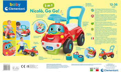 Clementoni - 17747 - Nicolò Go Go 3 en 1 - Voiture équestre, enceinte électronique d'apprentissage, premiers pas, lumières et sons, jeu pour les 1 an - Made in Italy Bebe Toys Naty Shop