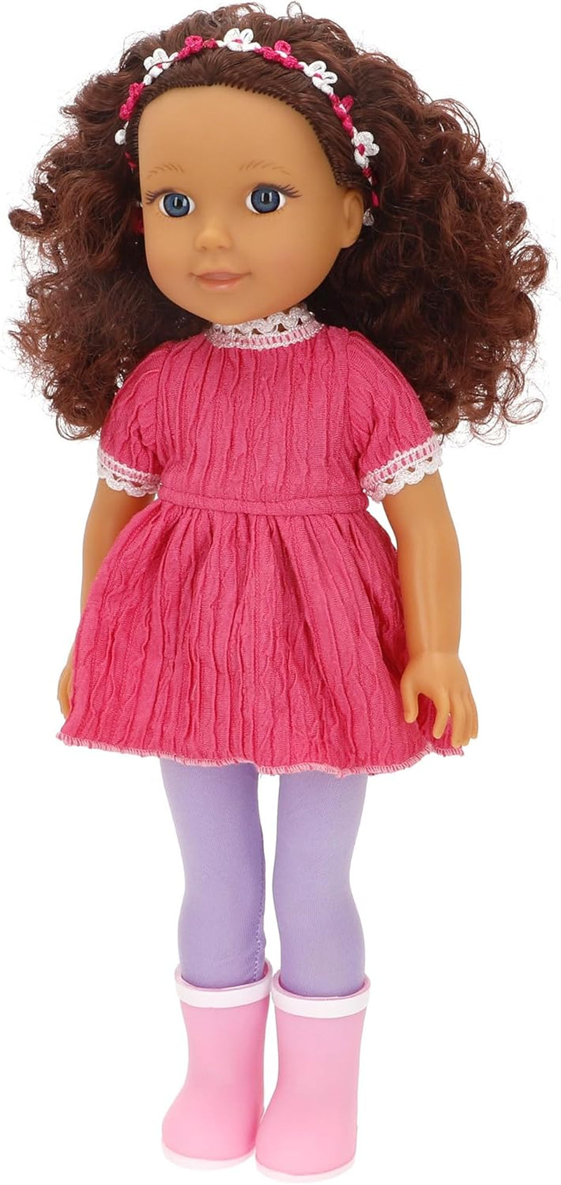 Mara 39361 Kinderpuppe, beweglich, 36 cm, lockiges braunes Haar, lässiger Stil, inklusive Kleidung, realistische Puppen, Spielzeug für Kinder ab 3 Jahren, Kinder
