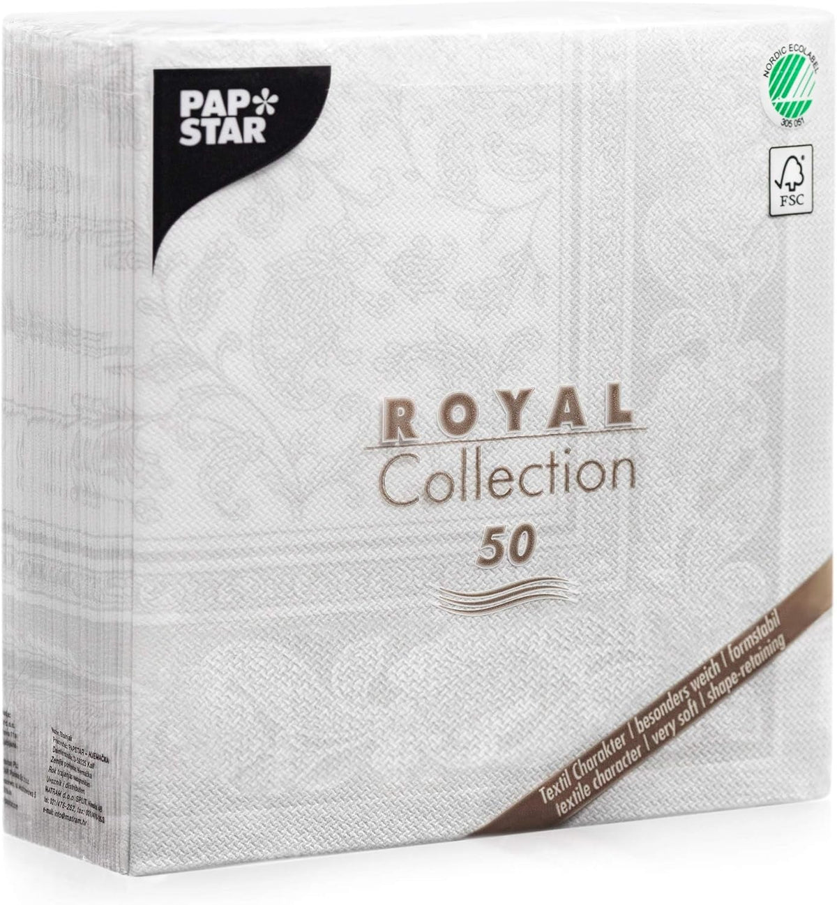 Papstar 11682 50 serviettes "Collection Royale" pli 1/4 40 X 40 cm "Ornements", blanc