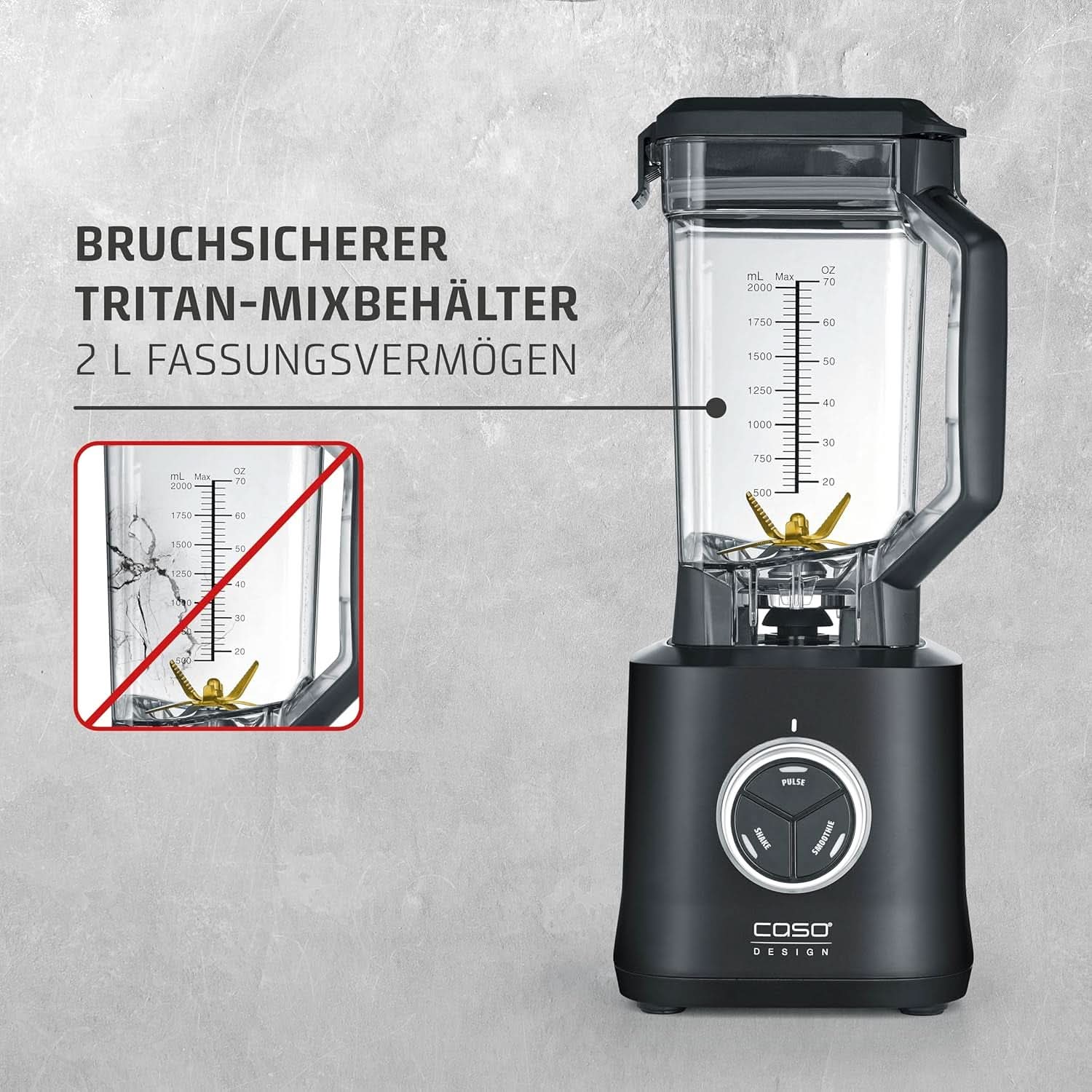 CASO Powerblender B 2000 - Batteur sur socle professionnel, 30 000 tours/min, 2000 watts, mélangeur Tritan (2 L), sans BPA, fonction Pulse, Shake, Smoothie, système de cuisson à 8 voies avec commande Titan Kitchen Naty Shop