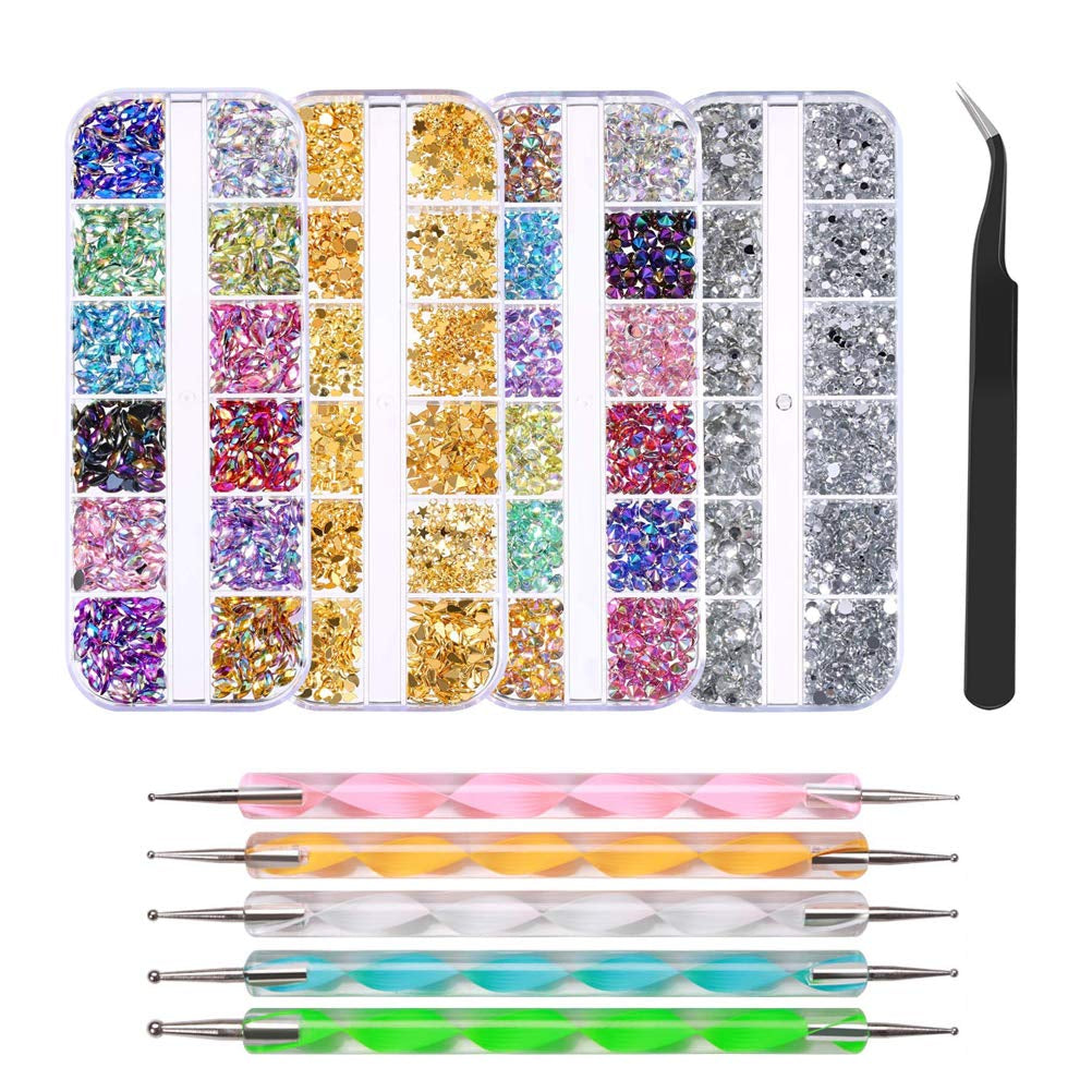 Strass pour ongles avec outils de pointage, décoration d'ongles 3D, ensemble de pierres à paillettes pour ongles, paillettes pour nail art, accessoires pour ongles, conception d'ongles avec pince à épiler
