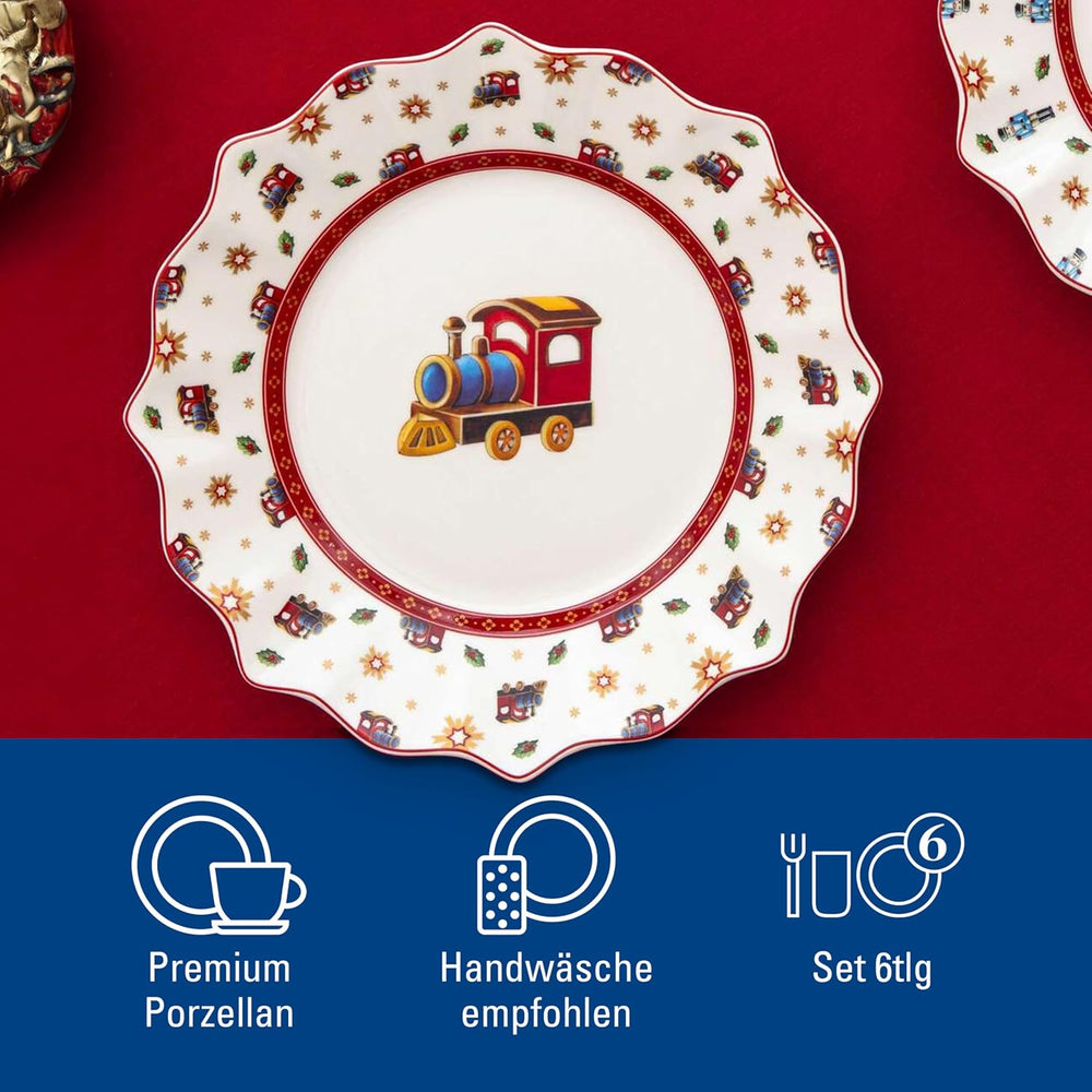 Villeroy & Boch - Toy's Delight Service de Petit-Déjeuner pour 2, Design Locomotive, 6 Pièces, Coloré, Noël, Service de Vaisselle avec Assiettes, Tasses et Bols pour Petit-Déjeuner, Vaisselle de Noël, Porcelaine Premium