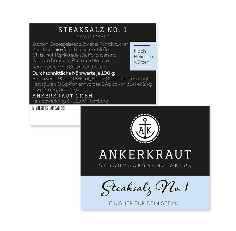 Ankerkraut Steaksalz No. 1, le perfekte Finisher- et Steakhouse-Salz, 80g dans un verre Korkenglas