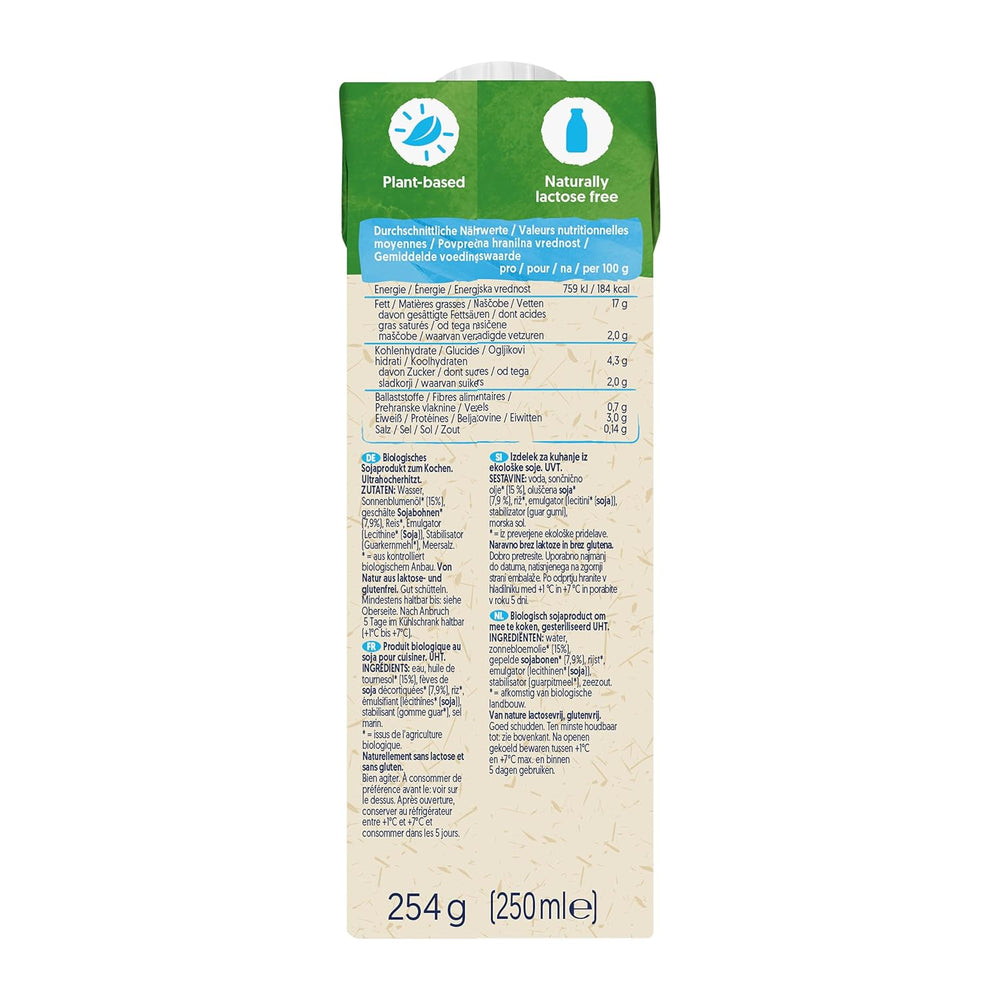 Alpro Bio Cooking Soya – Crème de Koch Vegan Bio – 15 x 250 ml