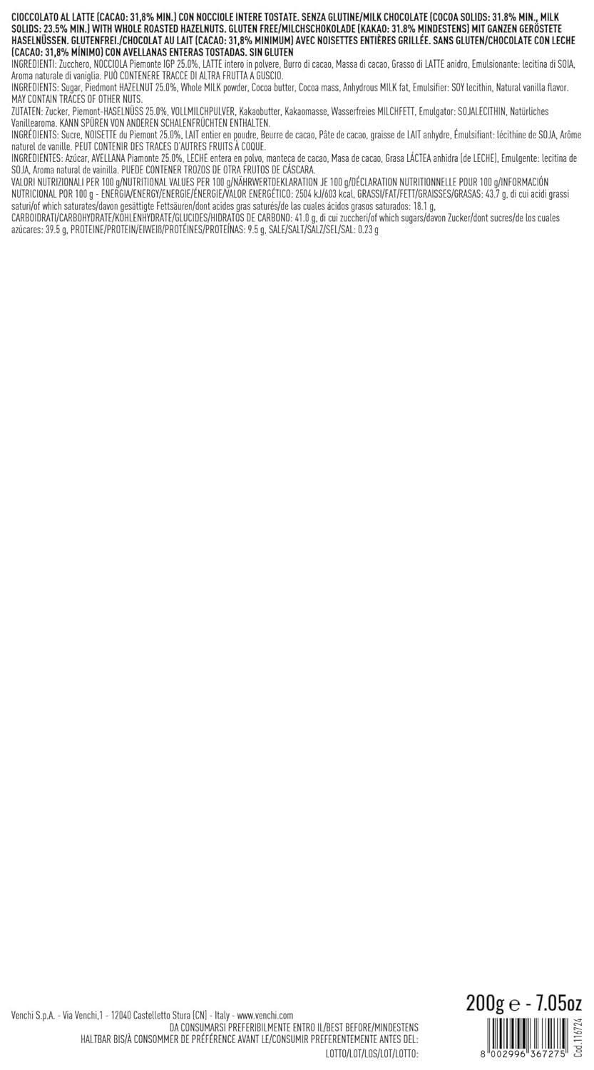 Venchi, Brutto&Buono, Barre de Chocolat au Lait en Forme de Sapin "Noisette de la Forêt du Piémont" Fait Main, 200g, Sans Gluten, Collection de Noël en Édition Limitée, Idée Cadeau