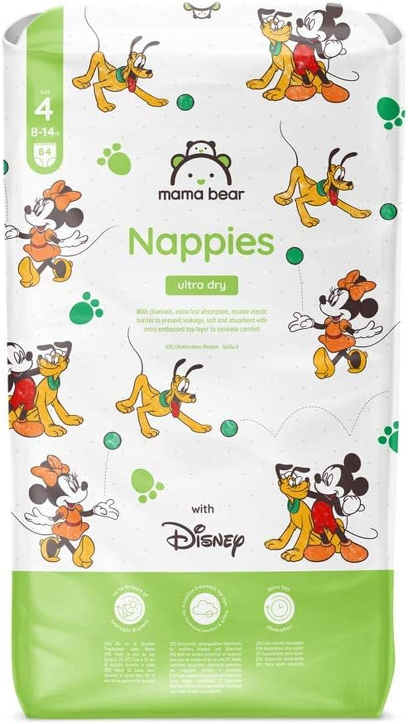 Marque Amazon : Mama Bear Disney Couches Ultra Dry, taille 3 (4-9 kg) – Boîte mensuelle, blanche, 172 unités (2 paquets de 86)