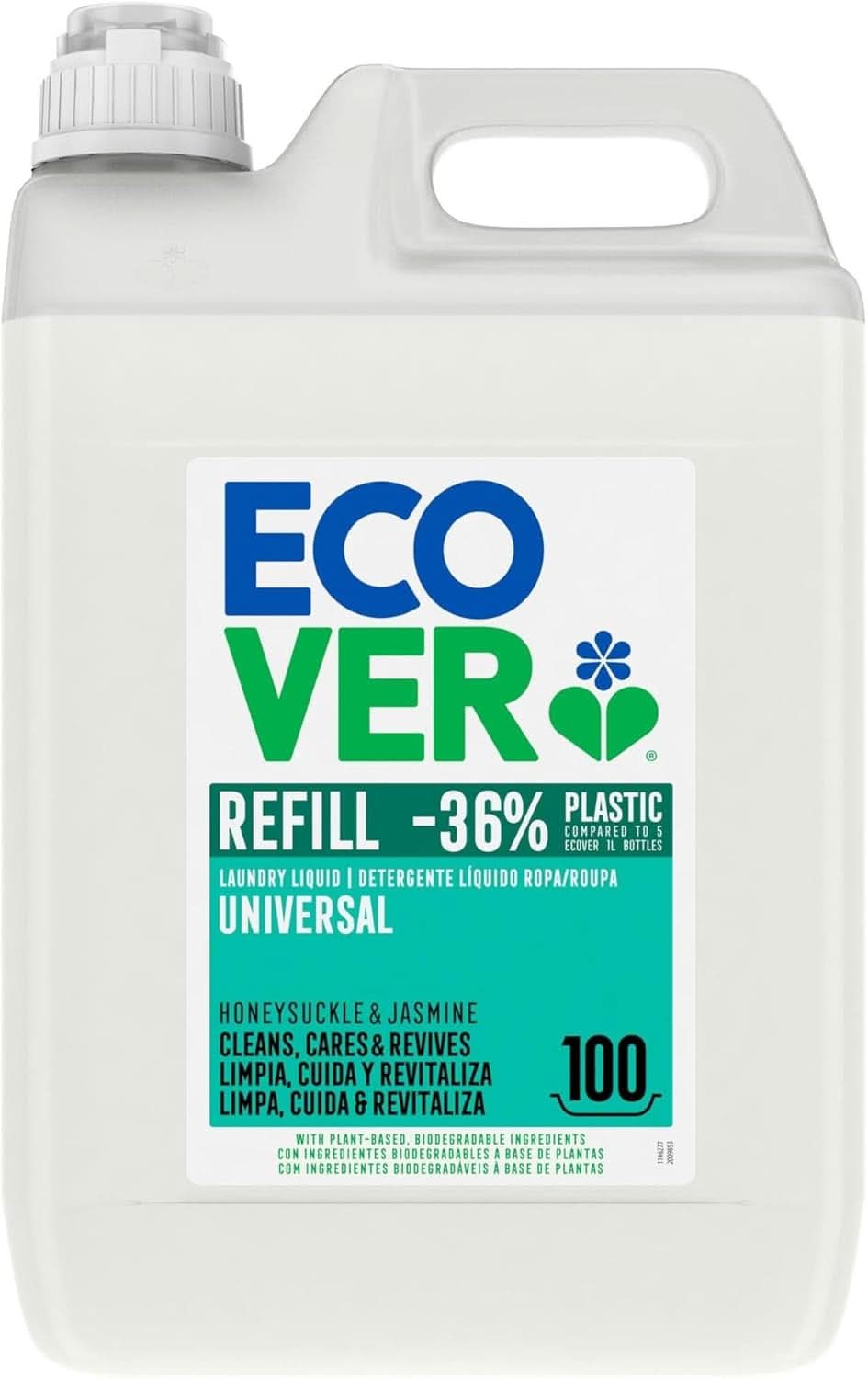 Detergent universal pentru rufe Ecover Hibiscus & Jasmine (5L/100 de spălări), Detergent lichid cu ingrediente pe bază de plante, Detergent nutritiv pentru păstrarea și protejarea hainelor Naty Shop 5 litri