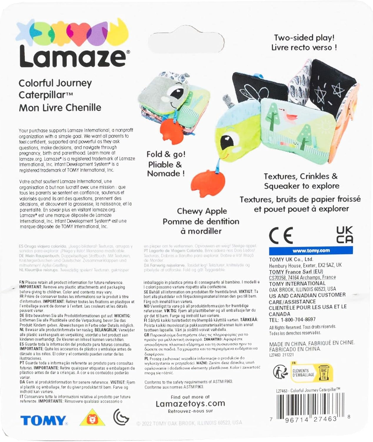 Lamaze Balade en chenille colorée, jouet nouveau-né, jouet sensoriel pour bébé avec couleurs et sons, jouet de développement pour garçons et filles de 6 mois, L27463 Baby Toys Naty Shop