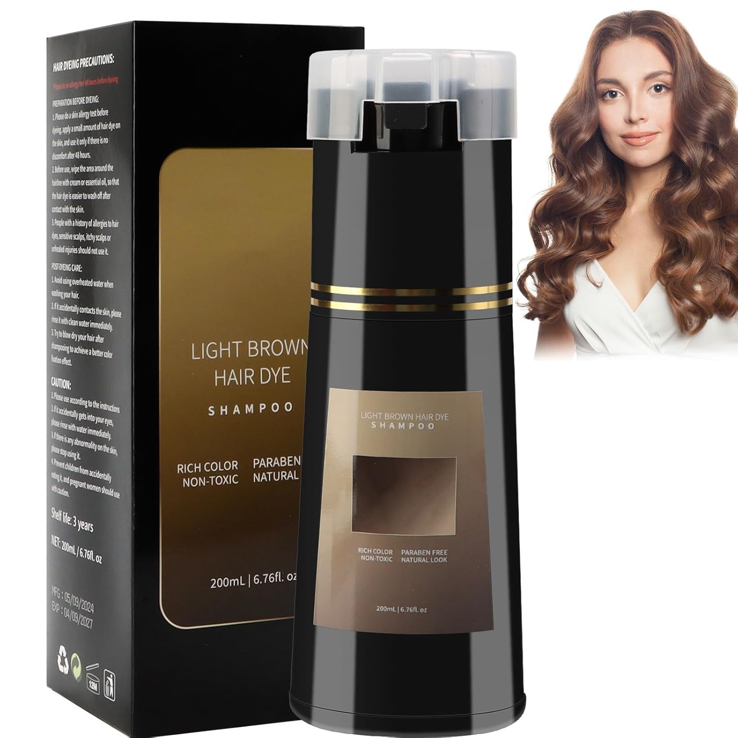 Shampoing pour coloration de cheveux, shampoing pour coloration instantanée 3 en 1, shampoing pour coloration instantanée des cheveux, shampoing pour coloration de cheveux noirs, shampoing pour coloration de cheveux (brun clair) Naty Shop Hair Dye Default Title