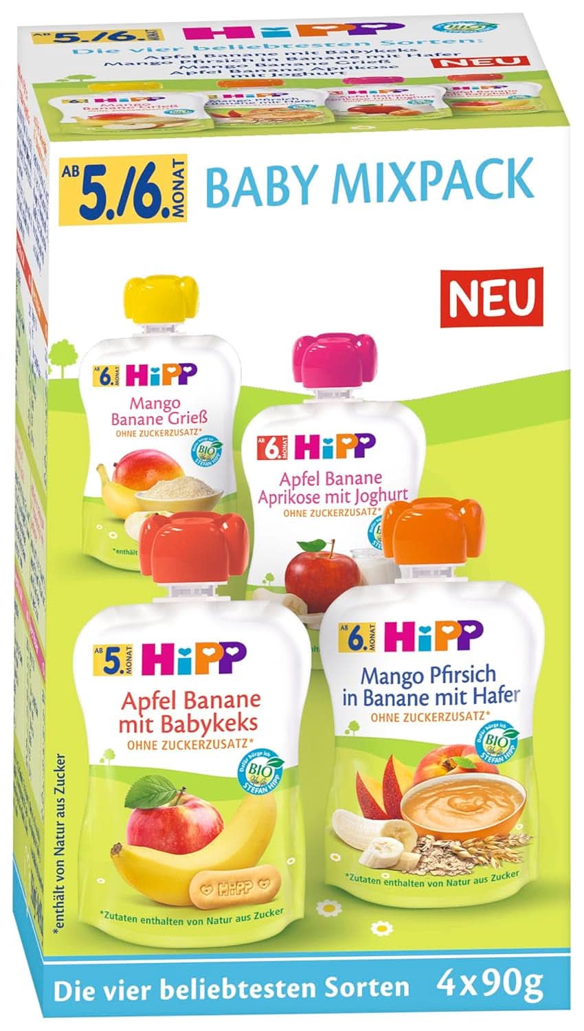 Hipp Fruits et céréales biologiques en sachet souple pour bébés, 16 x 90 grammes Mère et Enfant Naty Shop