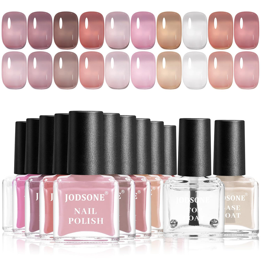 JODSONE Lot de 12 vernis à ongles 10 couleurs combinaison 2 couches de base et top coat Vernis à ongles à séchage rapide pour amateurs et débutants