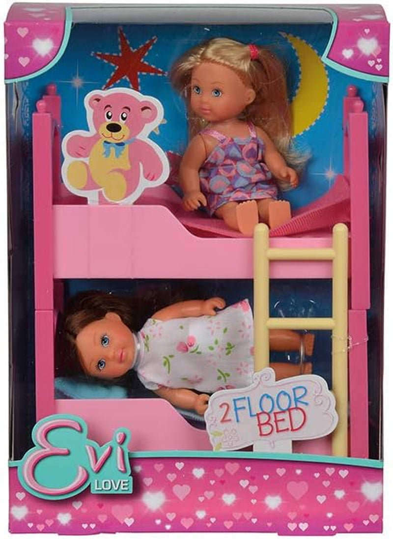 Simba 108178046 105733847 - Lit au sol Evi Love 2 / avec deux poupées Evi / avec lit superposé / accessoires inclus / poupée à habiller / 12 cm, pour enfants à partir de 3 ans