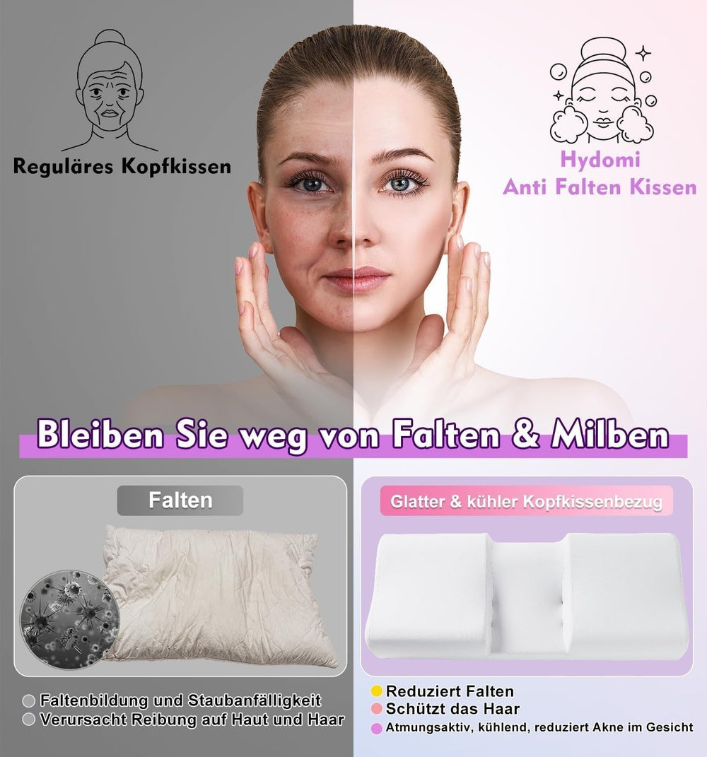 Oreiller anti-rides Hydomi Oreiller de beauté anti-âge 2 en 1 Oreiller orthopédique de soutien du cou Douleurs au cou et aux épaules Oreiller en mousse à mémoire de forme pour garder la tête droite Oreillers orthopédiques cervicaux Naty Shop