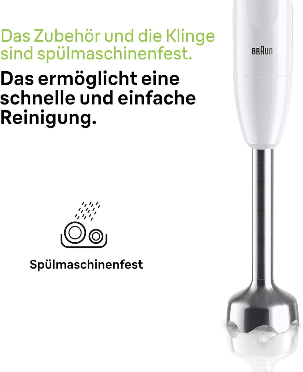 Braun Stabmixer MQ10.001M Multiquick 1 - Extra Light Pürierstab Mit Edelstahl-Mixfuß Und Easytwist System, Inkl. Mix- & Messbecher 600 ml, 450 watts, blanc mère et enfant Naty Shop