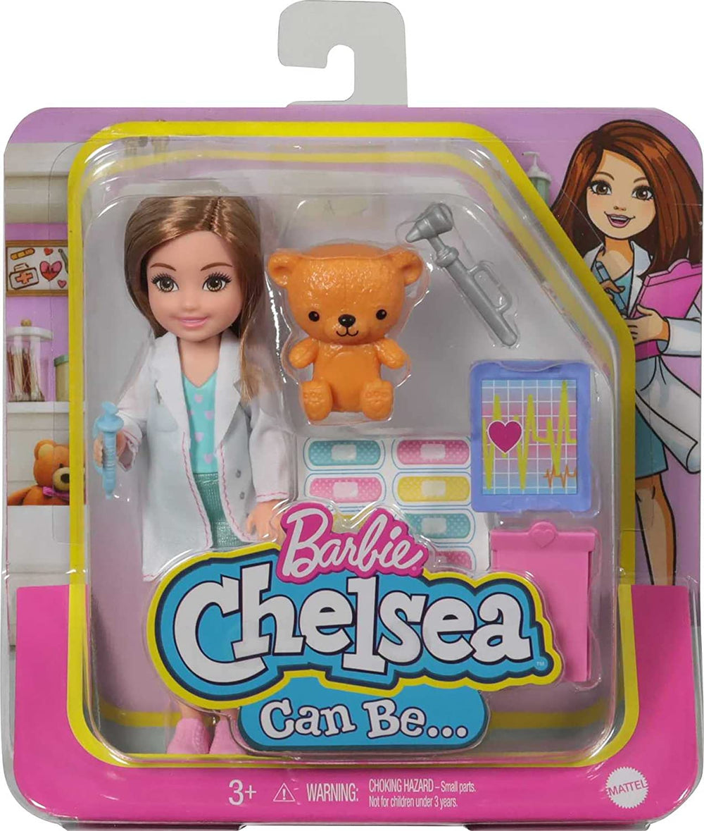 Barbie GTN88 - Poupée Chelsea Career Doctor avec tenue professionnelle et accessoires, jouet à partir de 3 ans